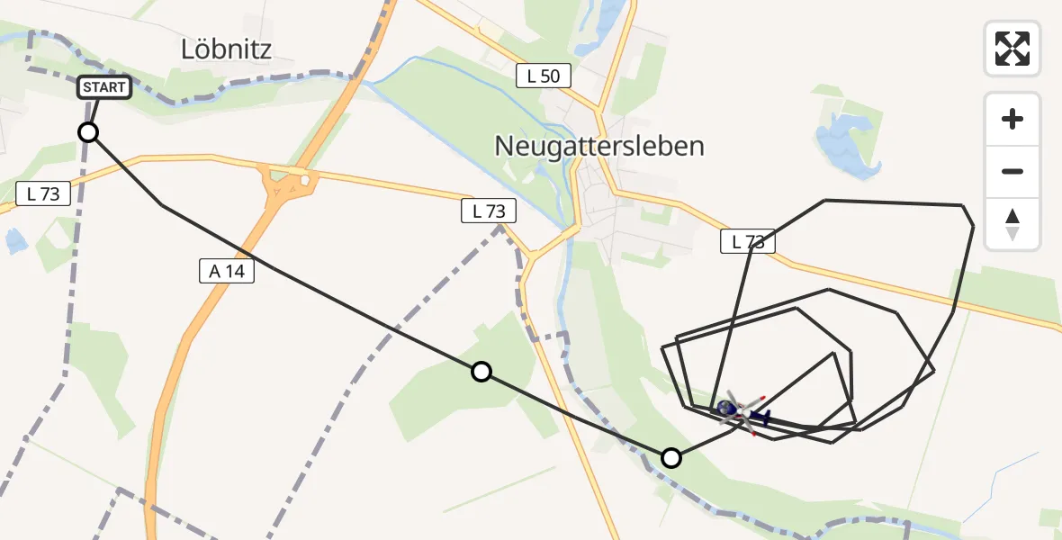 Flugroute Polizeihubschrauber Staßfurt - Nienburg (Saale), 19 Mai 2026, 14:32