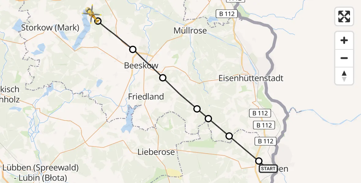 Flugroute Rettungshubschrauber Guben - Bad Saarow, 19 Mai 2026, 14:38