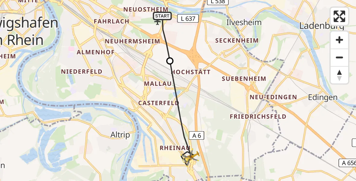 Flugroute Rettungshubschrauber Mannheim-City Flughafen - Mannheim, 19 Mai 2026, 14:41