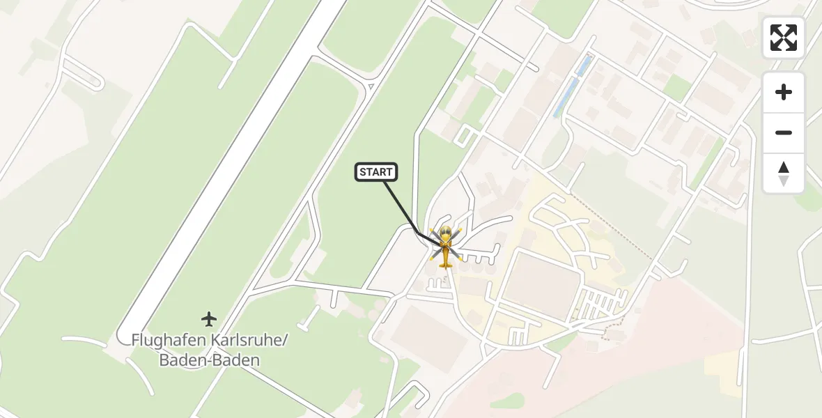 Flugroute Ambulanzhubschrauber Karlsruhe Baden-Baden Flughafen - Karlsruhe Baden-Baden Flughafen, 19 Mai 2026, 14:43