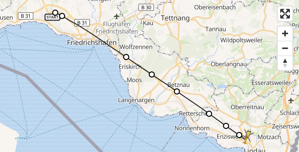 Flugroute Rettungshubschrauber Friedrichshafen Hospital - Lindau (Bodensee), 19 Mai 2026, 14:46
