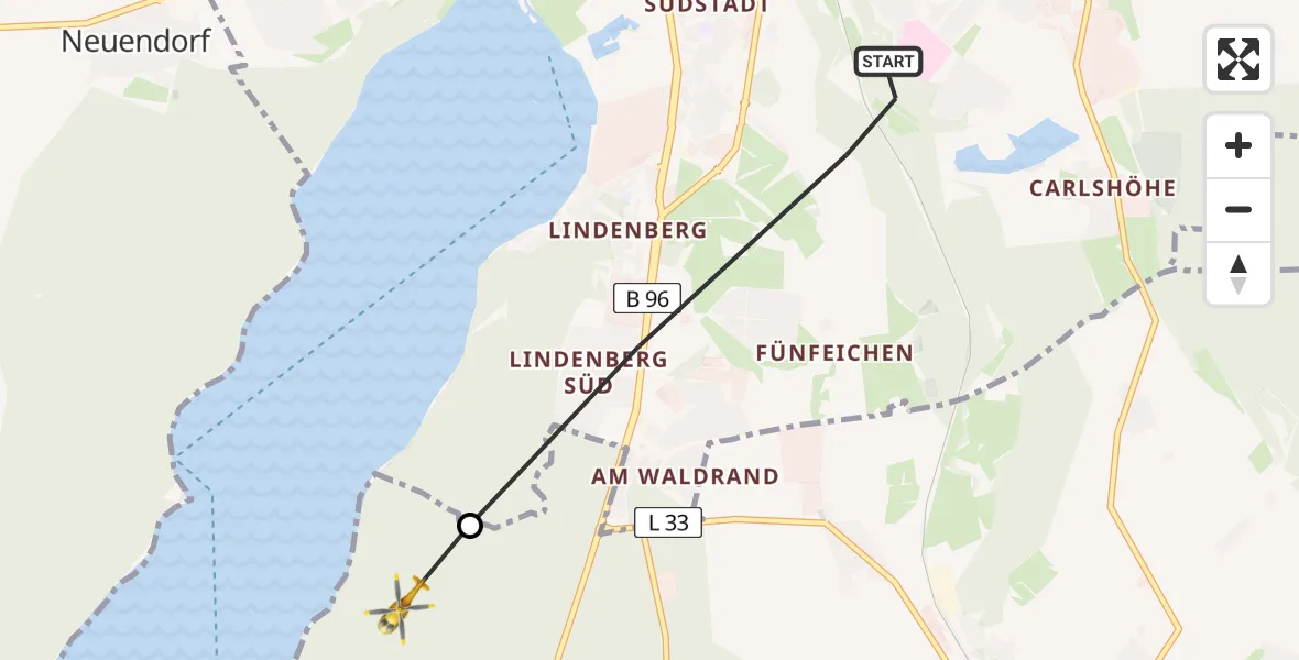 Flugroute Rettungshubschrauber Neubrandenburg - Burg Stargard, 19 Mai 2026, 14:51