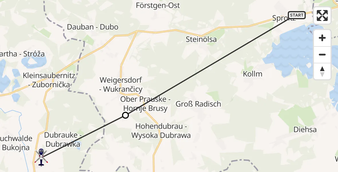 Flugroute Polizeihubschrauber Quitzdorf am See - Malschwitz, 19 Mai 2026, 14:58