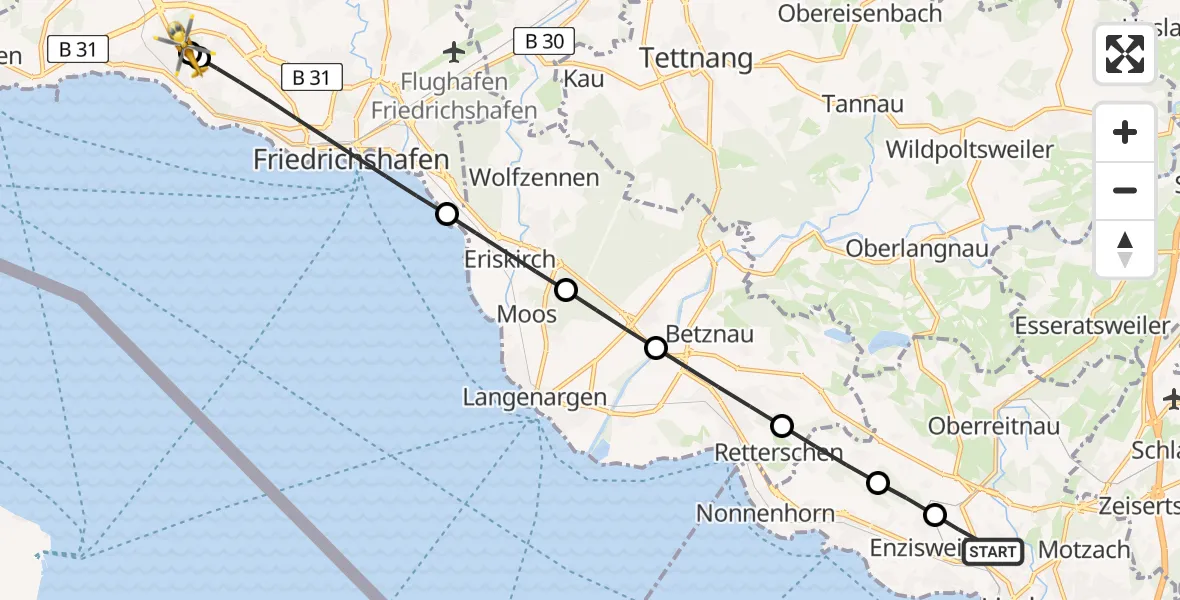 Flugroute Rettungshubschrauber Lindau (Bodensee) - Friedrichshafen Hospital, 19 Mai 2026, 15:01