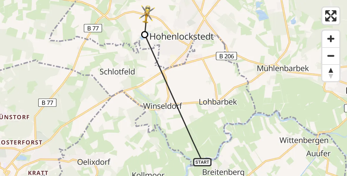 Flugroute Rettungshubschrauber Winseldorf - Hohenlockstedt, 19 Mai 2026, 15:05