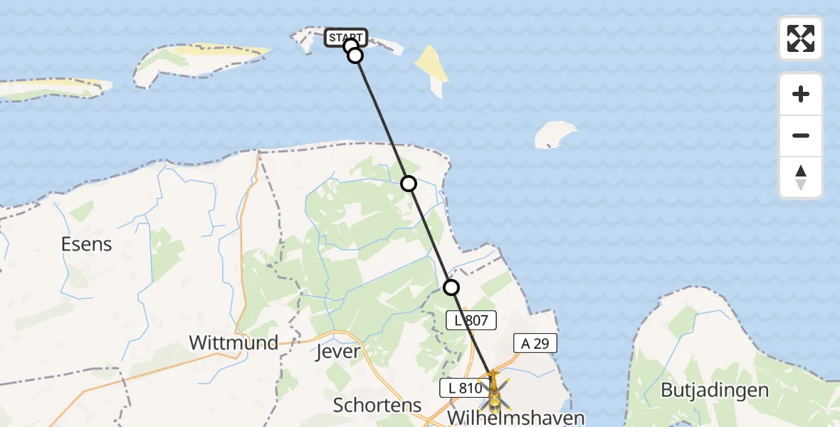 Flugroute Rettungshubschrauber Noordzee - Wilhelmshaven, 19 Mai 2026, 15:06