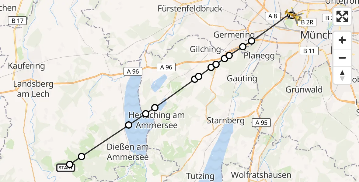Flugroute Rettungshubschrauber Rott - Dritter Orden University Hospital, 19 Mai 2026, 15:09