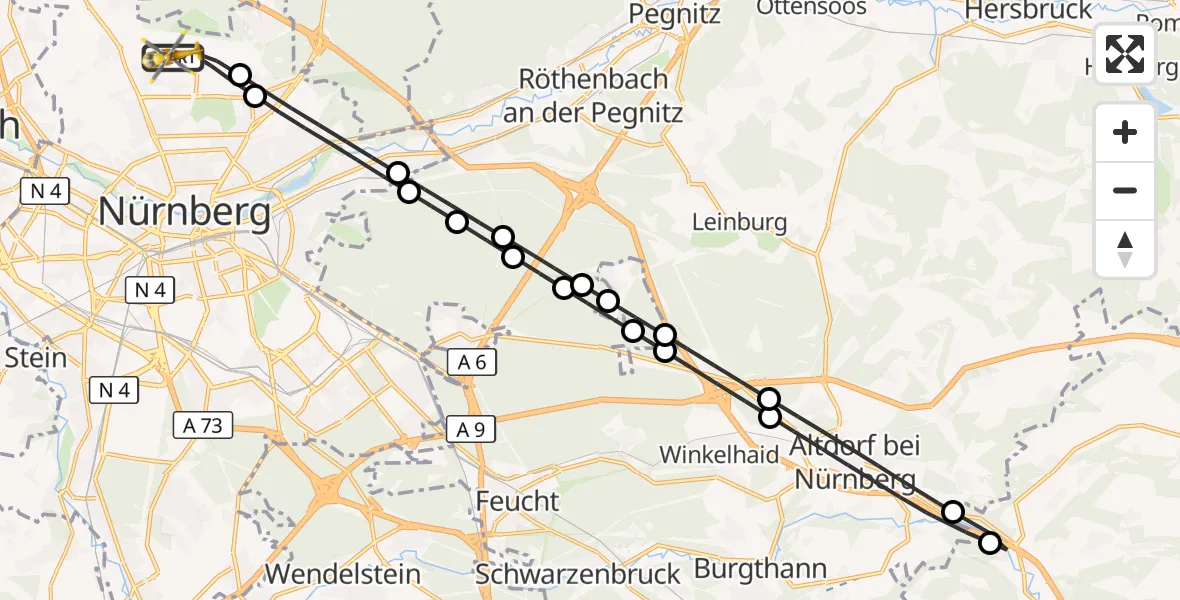 Flugroute Ambulanzhubschrauber Flughafen Nuremberg - Flughafen Nuremberg, 19 Mai 2026, 15:12