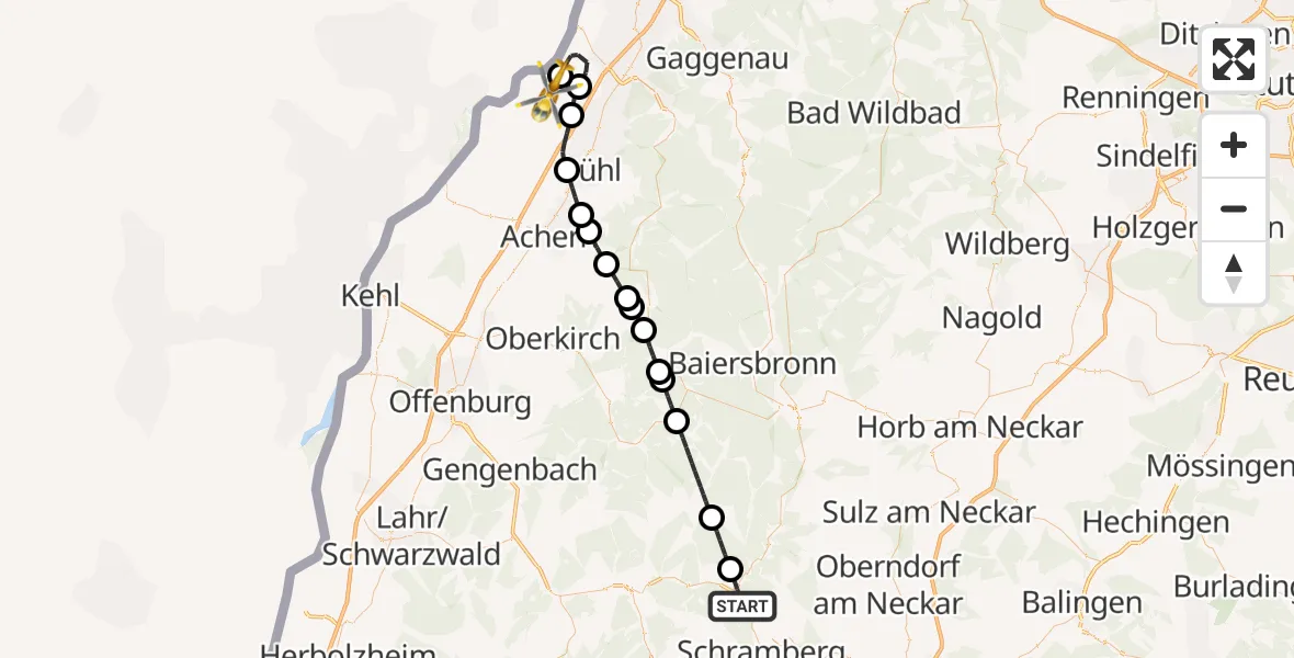 Flugroute Rettungshubschrauber Schiltach - Karlsruhe Baden-Baden Flughafen, 19 Mai 2026, 15:16