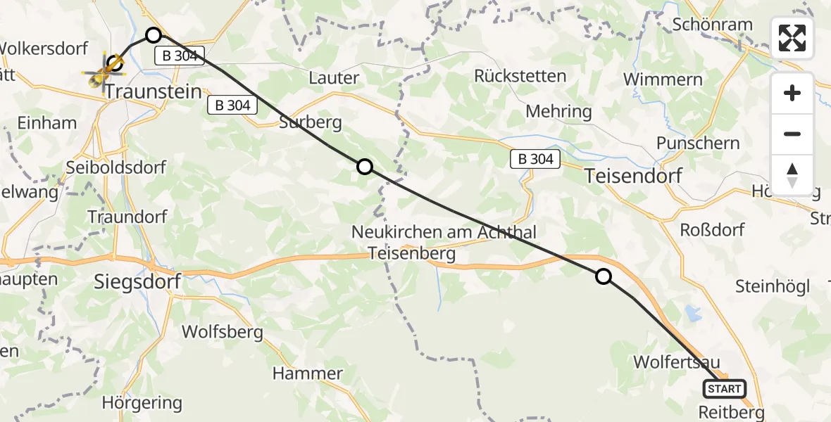 Flugroute Rettungshubschrauber Anger - Traunstein Hospital, 19 Mai 2026, 15:22