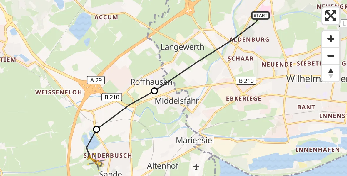 Flugroute Rettungshubschrauber Wilhelmshaven - Sande, 19 Mai 2026, 15:37