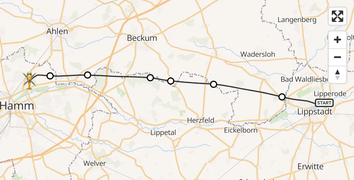 Flugroute Rettungshubschrauber Lippstadt - Hamm, 19 Mai 2026, 15:39