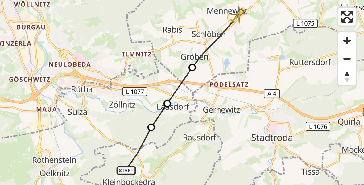 Flugroute Rettungshubschrauber Großbockedra - Schlöben, 19 Mai 2026, 15:40
