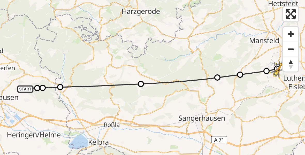 Flugroute Rettungshubschrauber Nordhausen - Helbra, 19 Mai 2026, 15:44