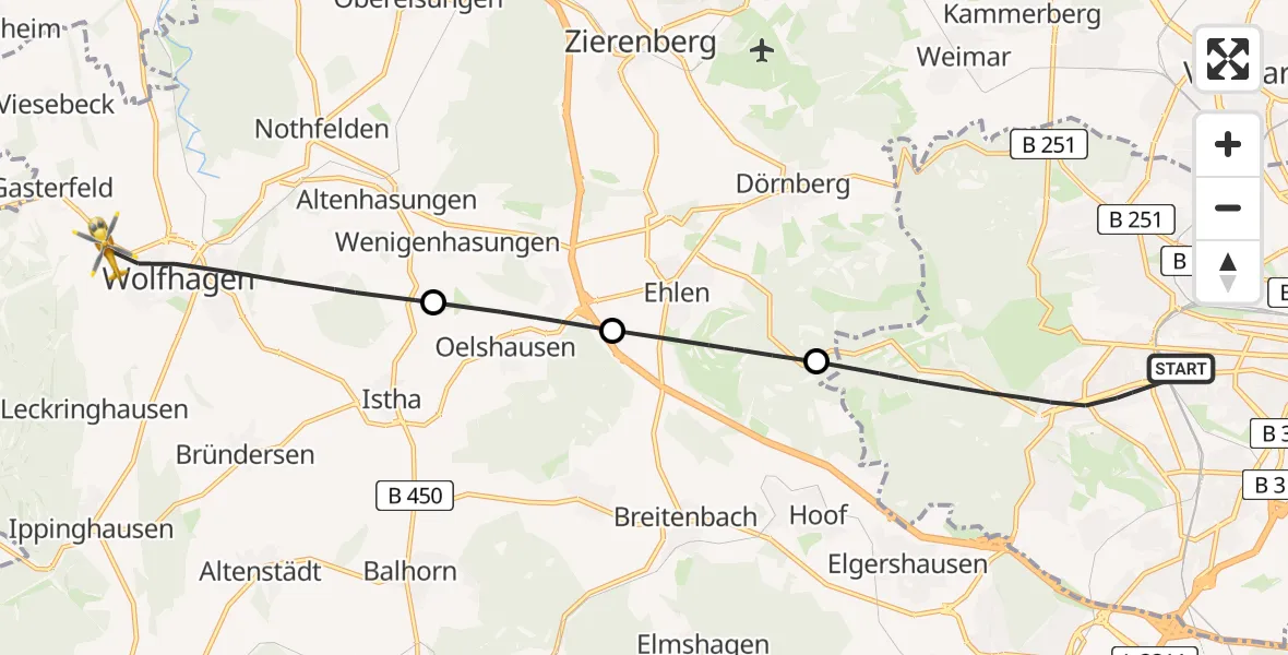 Flugroute Rettungshubschrauber Kassel - Wolfhagen, 19 Mai 2026, 15:55