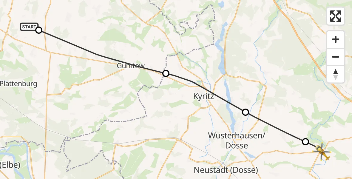Flugroute Rettungshubschrauber Plattenburg - Temnitztal, 19 Mai 2026, 15:59