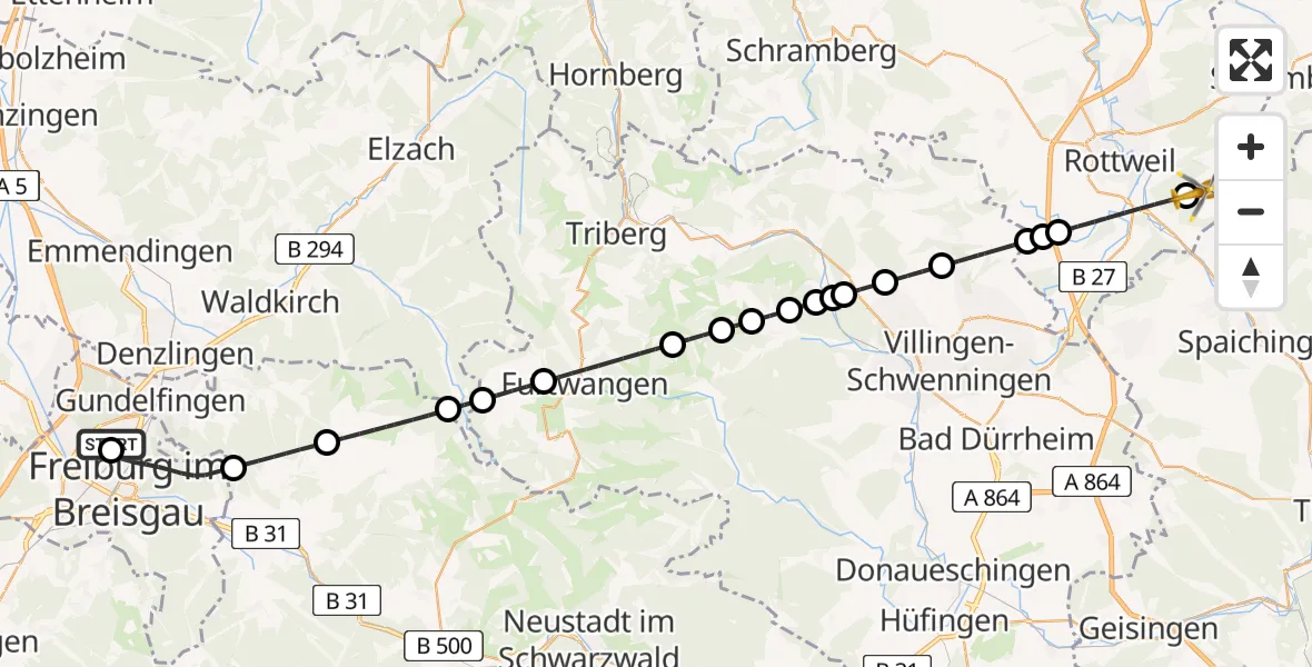 Flugroute Rettungshubschrauber Freiburg im Breisgau Flugplatz - Wellendingen, 19 Mai 2026, 16:00