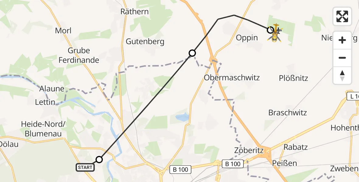 Flugroute Rettungshubschrauber Halle (Saale) University Hospital - Halle-Oppin Flugplatz, 19 Mai 2026, 16:01