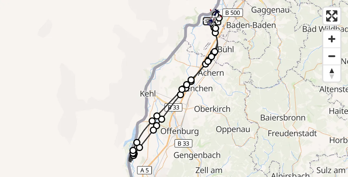 Flugroute Polizeihubschrauber Karlsruhe Baden-Baden Flughafen - Karlsruhe Baden-Baden Flughafen, 19 Mai 2026, 16:01