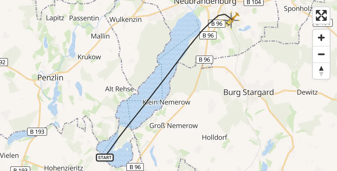 Flugroute Rettungshubschrauber Neubrandenburg - Neubrandenburg, 19 Mai 2026, 16:02