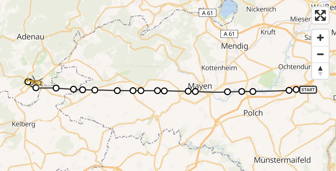 Flugroute Ambulanzhubschrauber Lonnig - Nürburgring Hubschrauberlandeplatz, 19 Mai 2026, 16:03