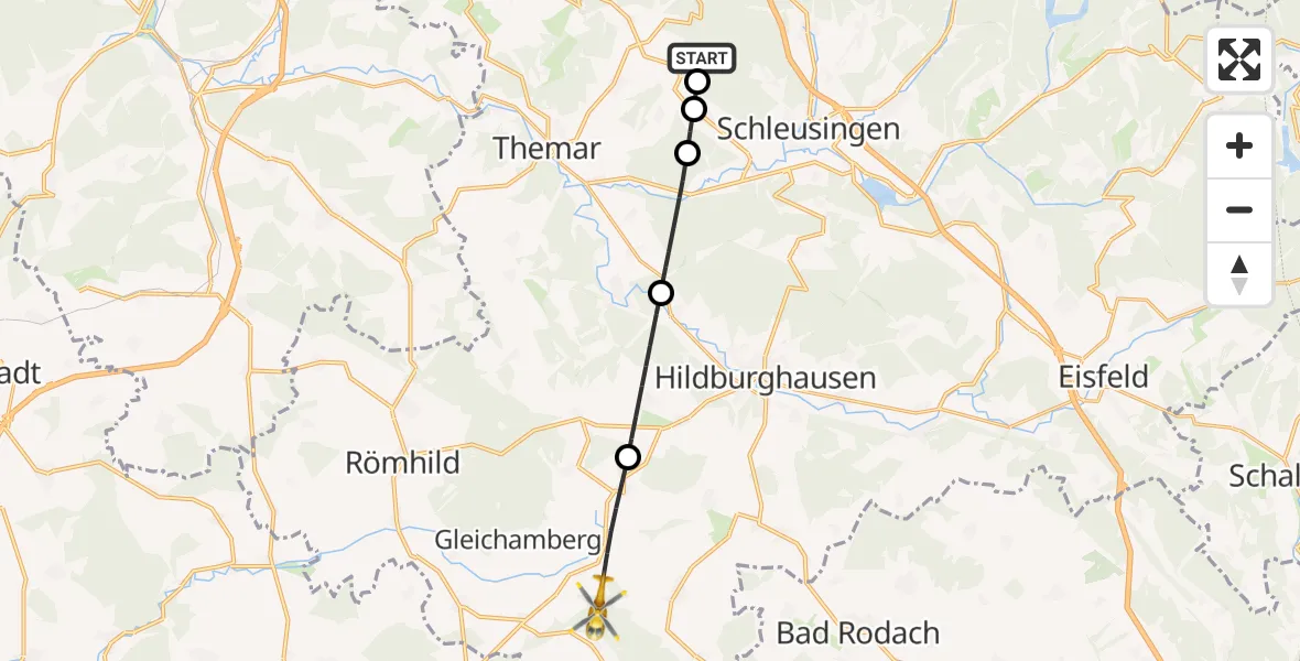 Flugroute Rettungshubschrauber Schleusingen - Straufhain, 19 Mai 2026, 16:12