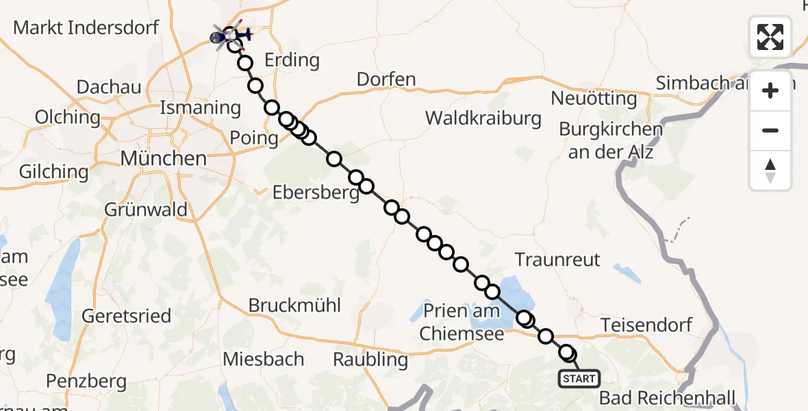 Flugroute Polizeihubschrauber Ruhpolding - München Flughafen, 19 Mai 2026, 16:20