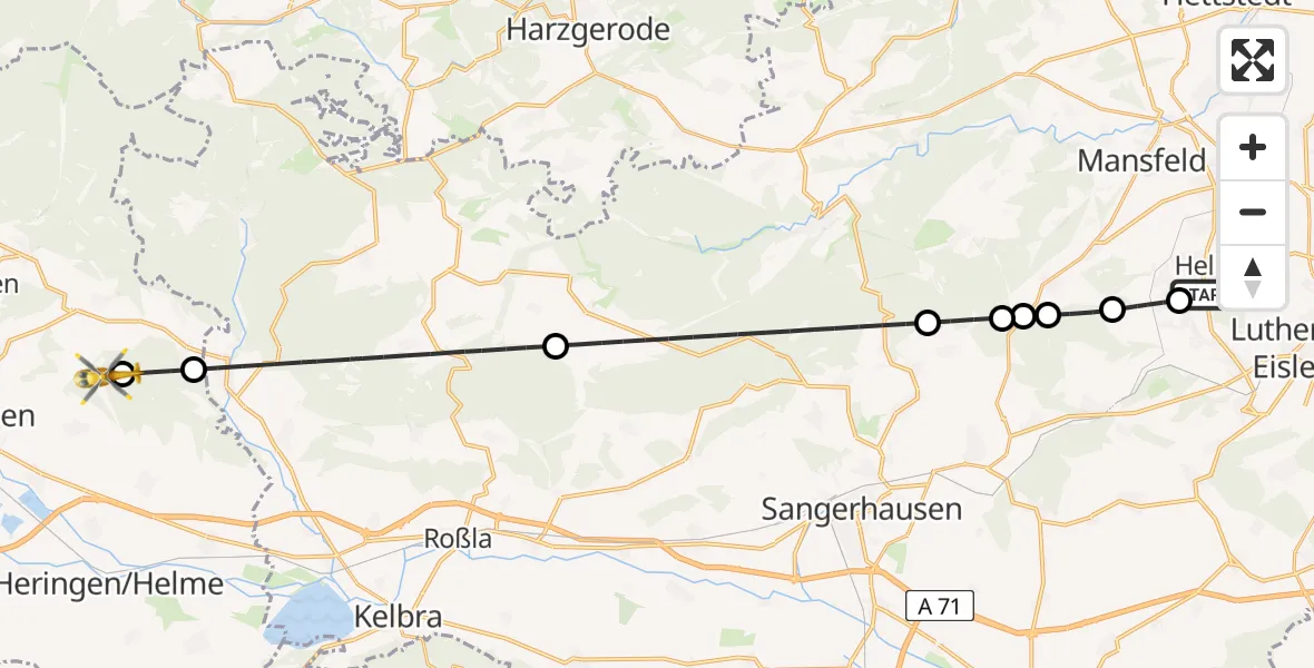 Flugroute Rettungshubschrauber Helbra - Urbach, 19 Mai 2026, 16:27