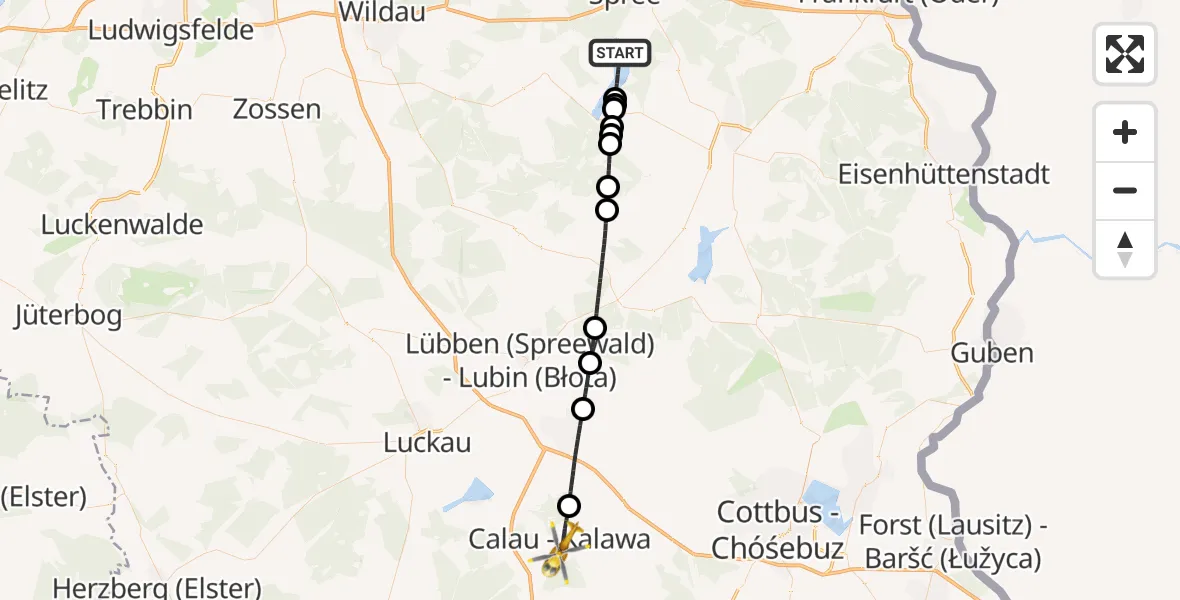 Flugroute Rettungshubschrauber Bad Saarow - Calau, 19 Mai 2026, 16:29