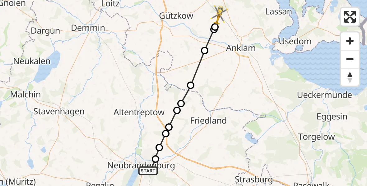 Flugroute Rettungshubschrauber Neubrandenburg - Klein Bünzow, 19 Mai 2026, 16:32