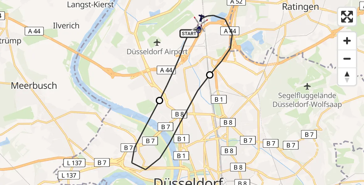Flugroute Polizeihubschrauber Düsseldorf Flughafen - Düsseldorf Flughafen, 19 Mai 2026, 16:35