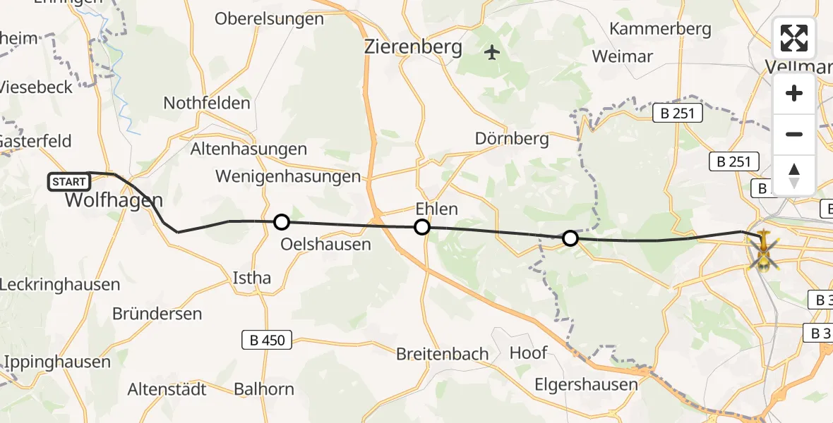Flugroute Rettungshubschrauber Wolfhagen - Kassel, 19 Mai 2026, 16:36