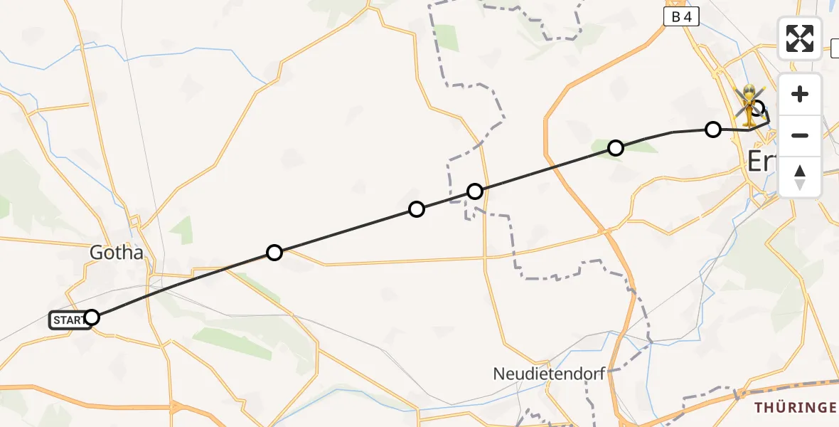 Flugroute Ambulanzhubschrauber Helios Clinic Gotha - Helios Clinic Erfurt, 19 Mai 2026, 16:42
