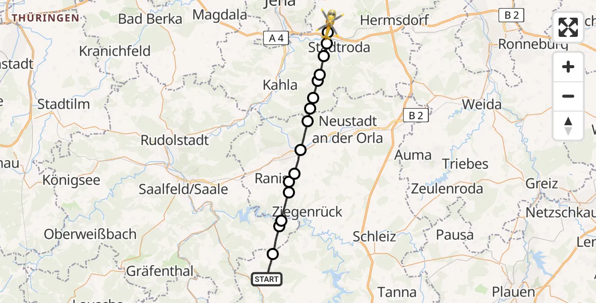 Flugroute Rettungshubschrauber Remptendorf - Schlöben, 19 Mai 2026, 16:44