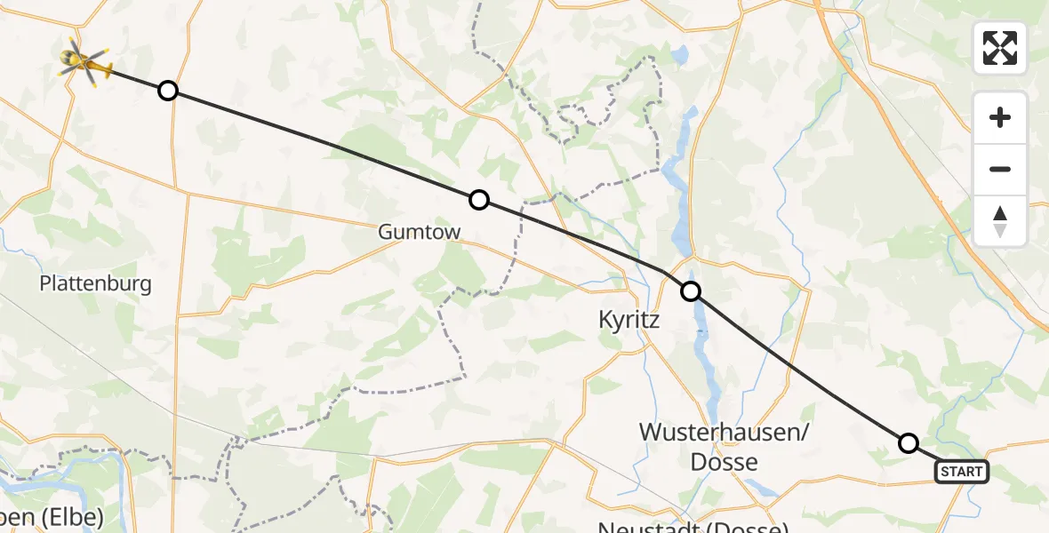 Flugroute Rettungshubschrauber Temnitztal - Plattenburg, 19 Mai 2026, 16:50