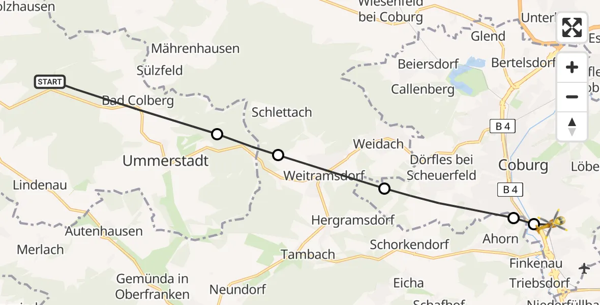 Flugroute Rettungshubschrauber Heldburg - Coburg, 19 Mai 2026, 16:57