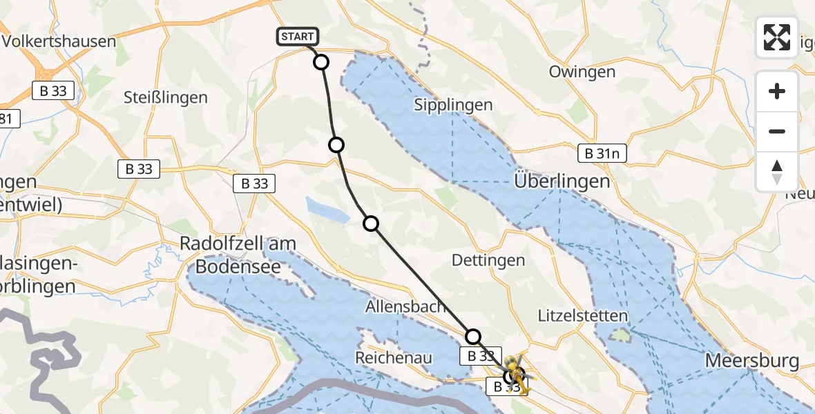 Flugroute Rettungshubschrauber Stockach - Konstanz, 19 Mai 2026, 17:02