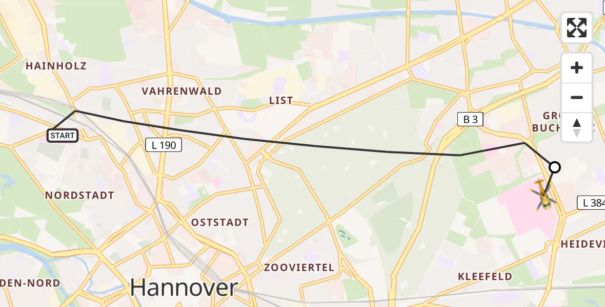 Flugroute Rettungshubschrauber Hannover - Hannover Luftrettung Hubschrauberlandeplatz (Christoph 4), 19 Mai 2026, 17:07