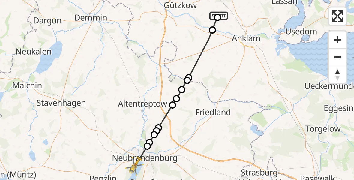 Flugroute Rettungshubschrauber Schmatzin - Neubrandenburg, 19 Mai 2026, 17:12