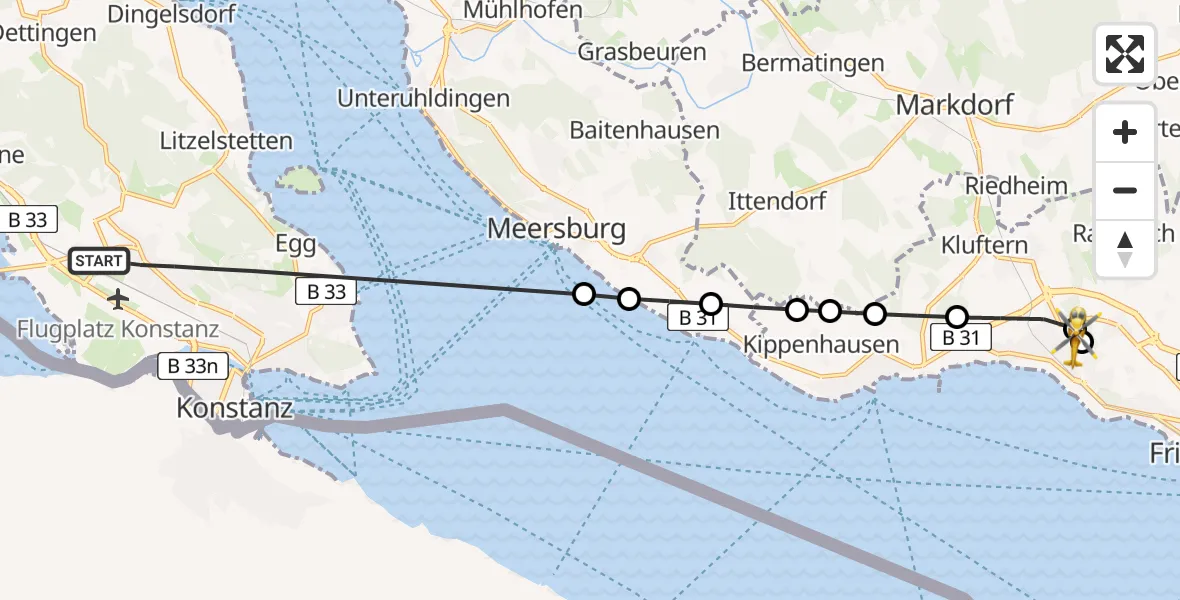 Flugroute Rettungshubschrauber Konstanz - Friedrichshafen Hospital, 19 Mai 2026, 17:41
