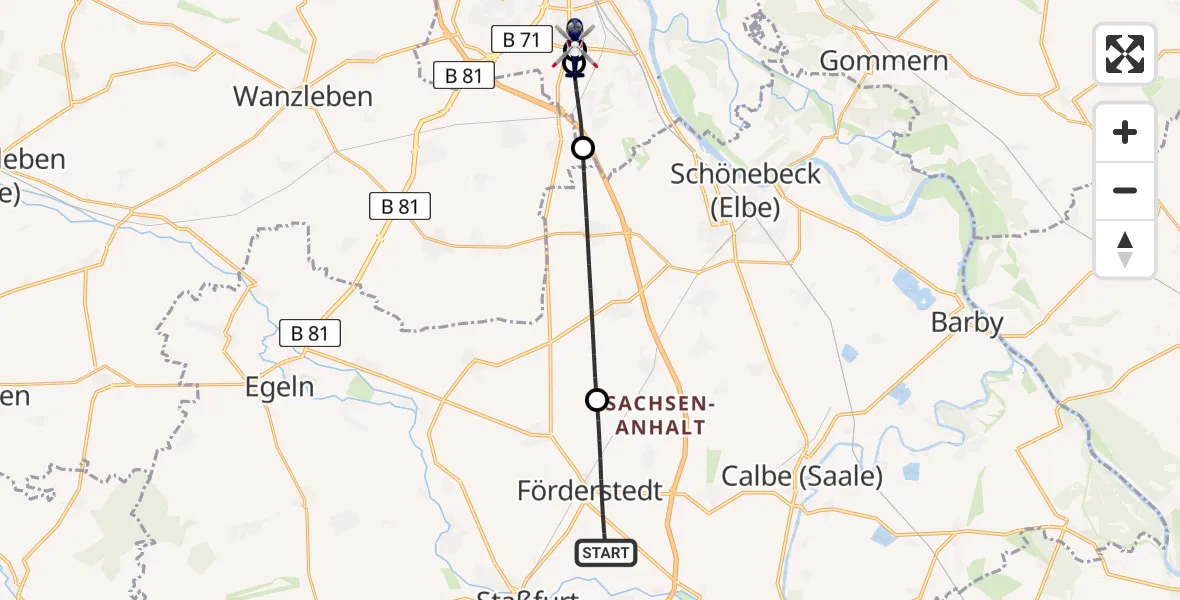 Flugroute Polizeihubschrauber Staßfurt - Magdeburg, 19 Mai 2026, 17:47