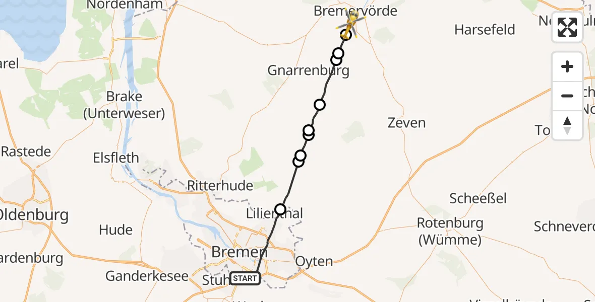 Flugroute Rettungshubschrauber Bremen - Bremervörde, 19 Mai 2026, 18:02