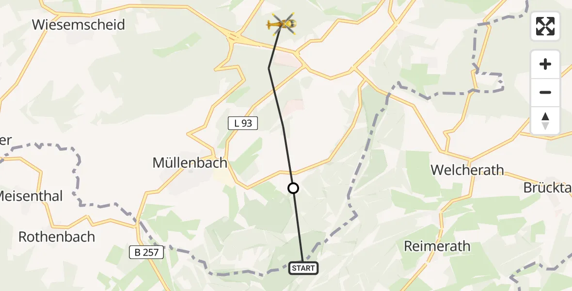 Flugroute Ambulanzhubschrauber Kelberg - Quiddelbach, 19 Mai 2026, 18:05