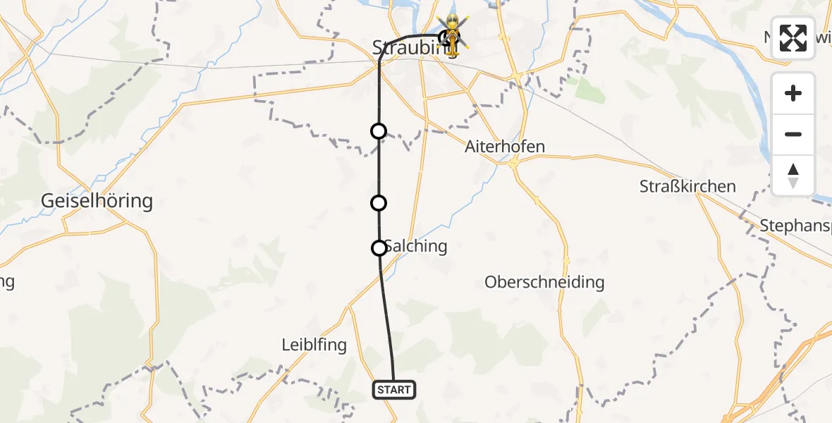 Flugroute Rettungshubschrauber Leiblfing - Sankt Elisabeth Hospital Straubing, 19 Mai 2026, 18:52