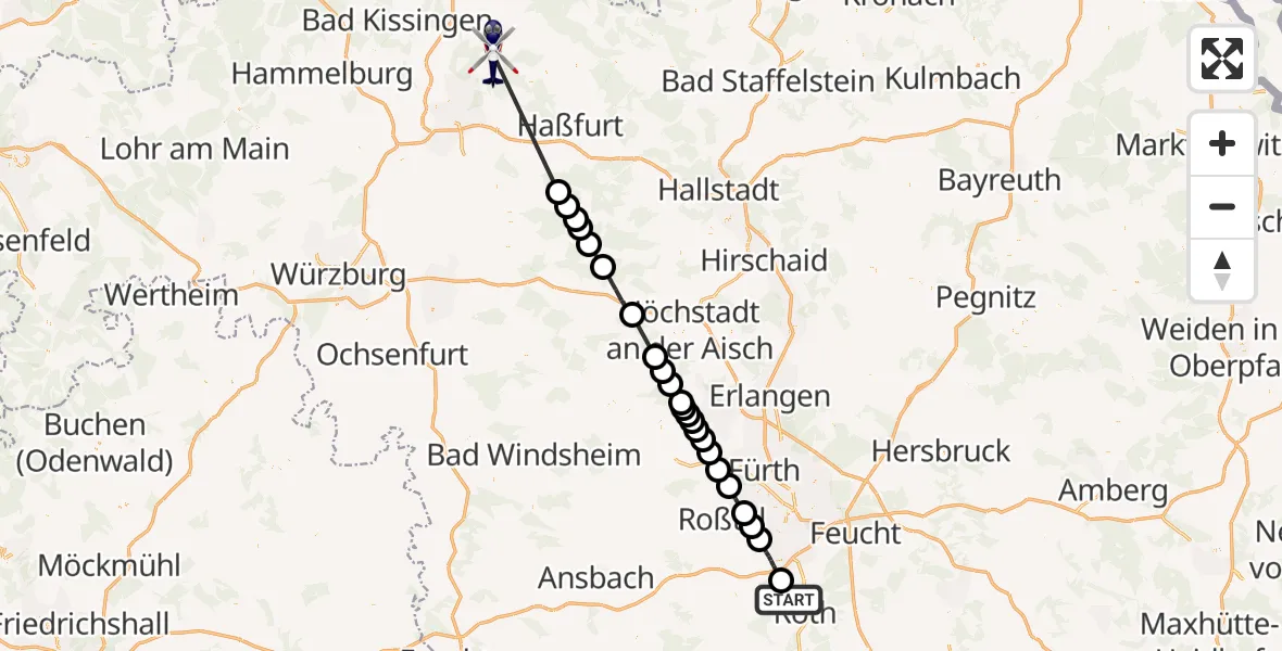 Flugroute Polizeihubschrauber Büchenbach - Üchtelhausen, 19 Mai 2026, 19:23