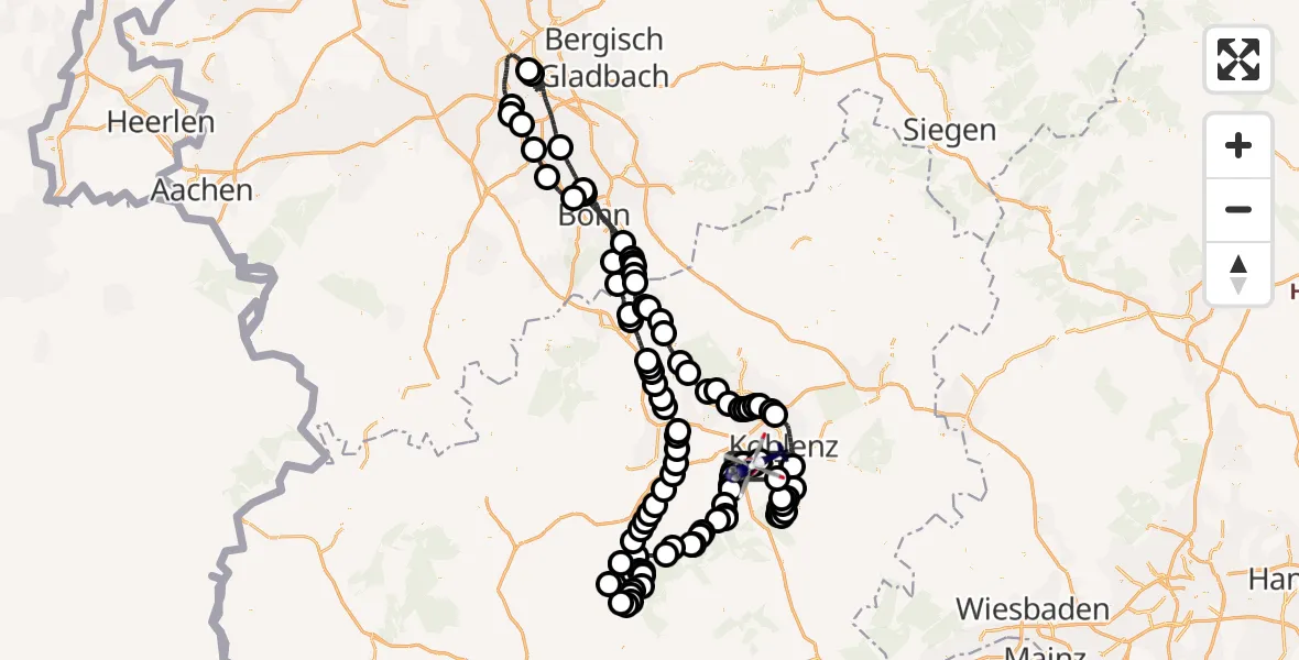 Flugroute Polizeihubschrauber Koblenz-Winningen Flugplatz - Koblenz-Winningen Flugplatz, 19 Mai 2026, 19:42