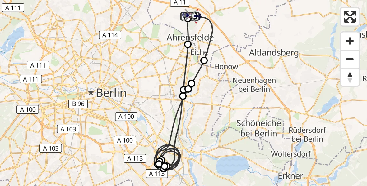 Flugroute Polizeihubschrauber Ahrensfelde Hubschrauberlandeplatz - Ahrensfelde Hubschrauberlandeplatz, 19 Mai 2026, 20:08