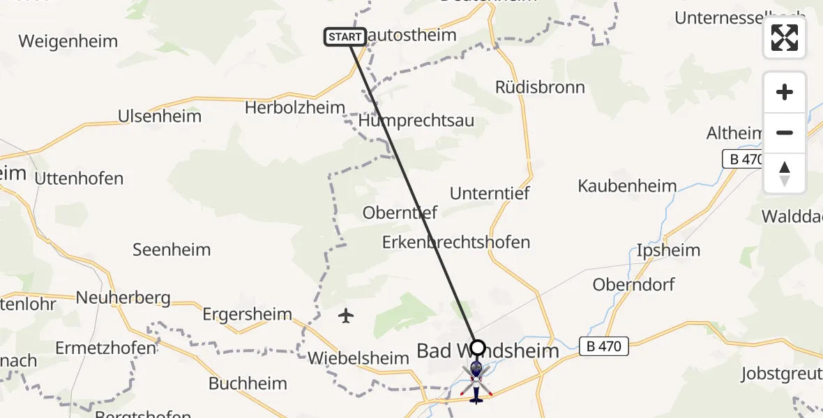 Flugroute Polizeihubschrauber Markt Nordheim - Bad Windsheim, 19 Mai 2026, 21:41