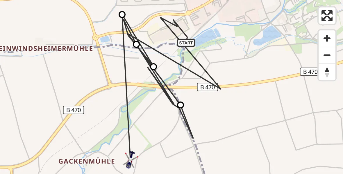Flugroute Polizeihubschrauber Bad Windsheim - Illesheim, 19 Mai 2026, 21:52