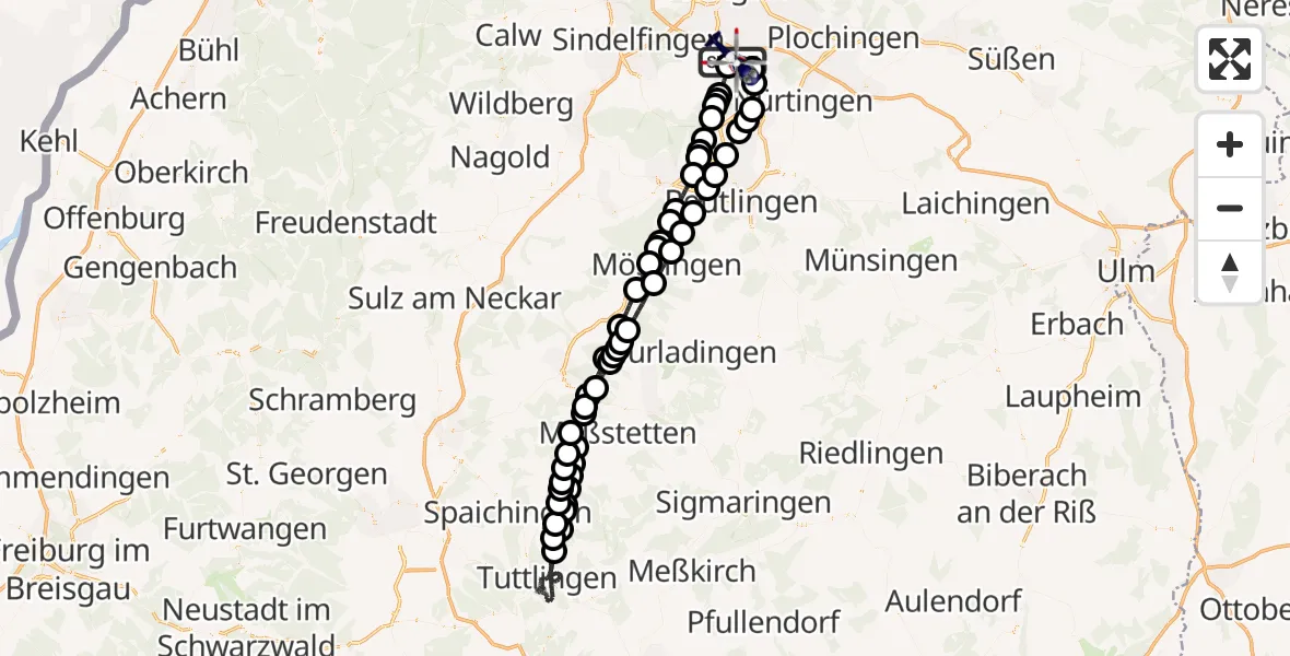 Flugroute Polizeihubschrauber Flughafen Stuttgart - Flughafen Stuttgart, 19 Mai 2026, 22:04